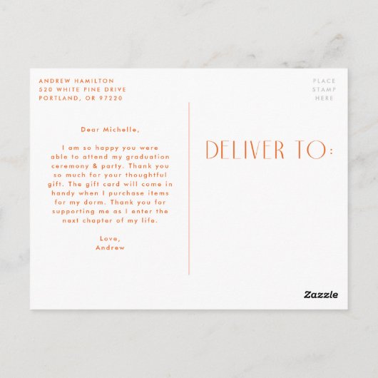 Modern Oranje Foto Afstuderen Hartelijk dank Briefkaart (Achterkant)