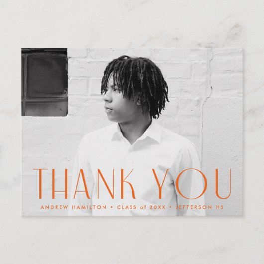 Modern Oranje Foto Afstuderen Hartelijk dank Briefkaart (Voorkant)