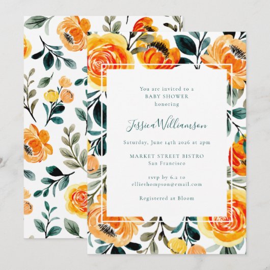 Modern Oranje geel bloementuin Baby shower Kaart (Voorkant / Achterkant)