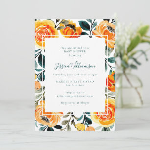 Modern Oranje geel bloementuin Baby shower Kaart