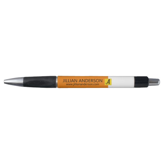 Modern Oranje Geel Kleur Geblokkeerd Monogram Pen (Voorkant)