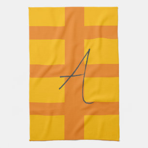 Modern Oranje Geel Kleur Monogram Naam Initiaal Theedoek