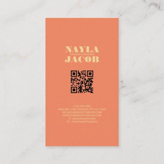 Modern Oranje geruit patroon QR-code Visitekaartje (Achterkant)