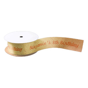 Modern Oranje Gold Boy Kinder Happy Birthday Party Satijnen Lint