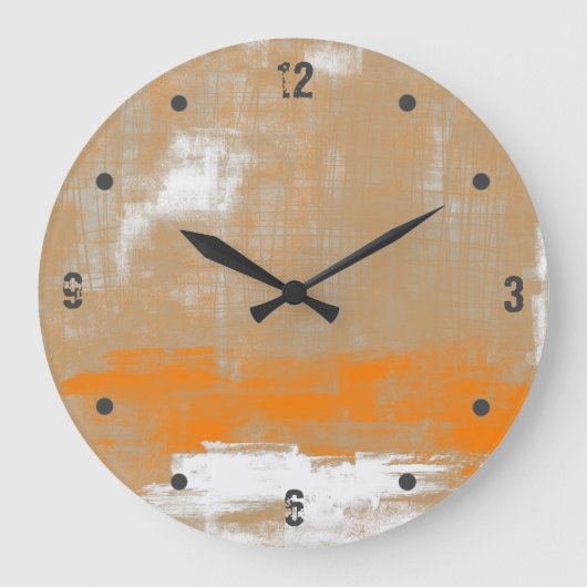 Modern Oranje Grijs Abstract Grote Klok (Voorkant)