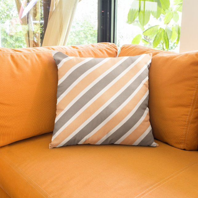 Modern Oranje Grijs Diagonaal Strepen Polyester Kussen (Creator heeft geüpload)