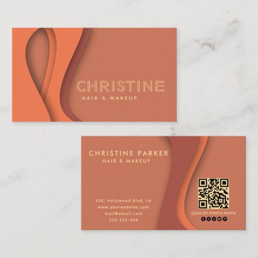 Modern oranje haar & beauty Qr-code Visitekaartje (Voorkant / Achterkant)