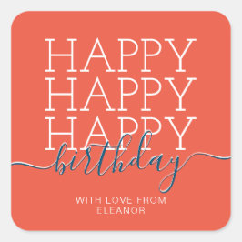 Modern oranje Happy Birthday Vierkante Sticker