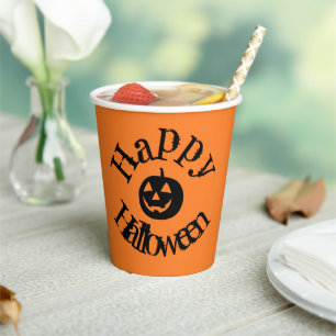 Modern Oranje Happy Halloween Pumpkin Papieren Bekers