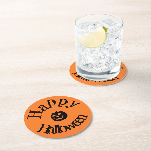 Modern Oranje Happy Halloween Pumpkin Ronde Kartonnen Onderzetter (Insitu)