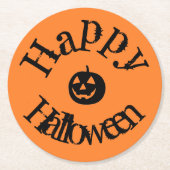Modern Oranje Happy Halloween Pumpkin Ronde Kartonnen Onderzetter (Voorkant)