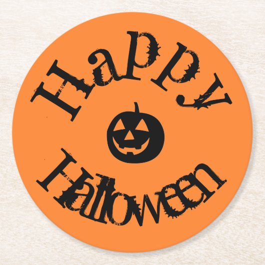 Modern Oranje Happy Halloween Pumpkin Ronde Kartonnen Onderzetter (Voorkant)