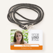 Modern Oranje kleurenblok Professionele fotonaam Badge (Voorkant met draagriem)