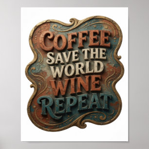 Modern Oranje KOFFIE RED DE WERELD WIJN HERHALEN Poster