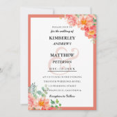 Modern oranje koraal roze bloemsierlijke bruiloft kaart (Voorkant)