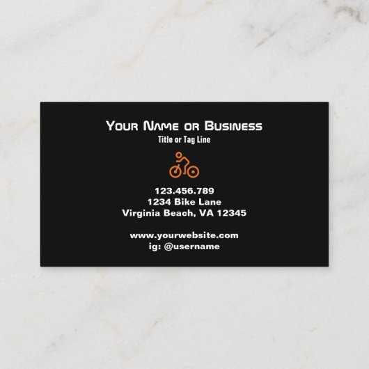 Modern Oranje logo op zwarte fietsenlijst Visitekaartje (Achterkant)