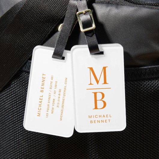 Modern Oranje Monogram Bagagelabel