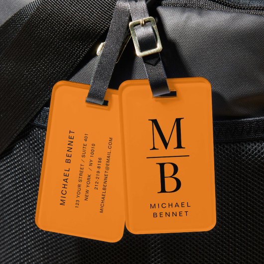 Modern Oranje Monogram Bagagelabel