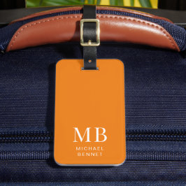 Modern Oranje monogram Bagagelabel