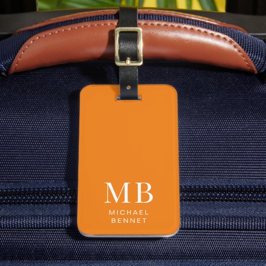 Modern Oranje monogram Bagagelabel (Voorkant Insitu 2)