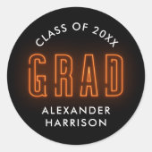 Modern Oranje Neon Afstuderen Ronde Sticker (Voorkant)