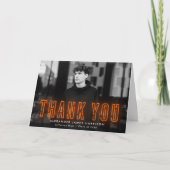 Modern Oranje Neon Photo Afstuderen Bedankkaart (Voorkant)