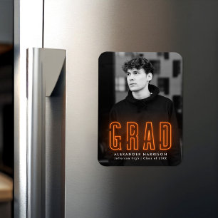 Modern Oranje Neon Vertical Photo Afstuderen Magneet