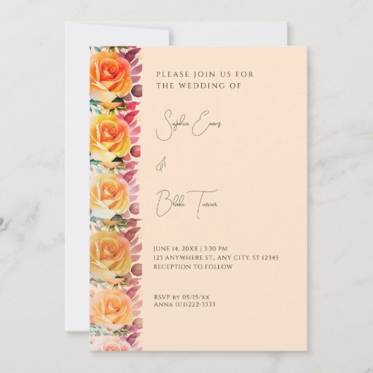 Modern Oranje Ombre Rozen Cream Wedding Kaart (Voorkant)