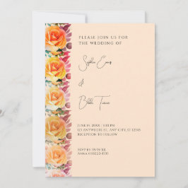 Modern Oranje Ombre Rozen Cream Wedding Kaart