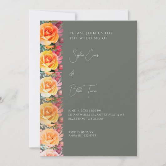 Modern Oranje Ombre Rozen Green Wedding Kaart (Voorkant)