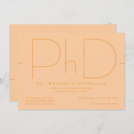 Modern Oranje PhD Afstuderen Kaart (Voorkant / Achterkant)