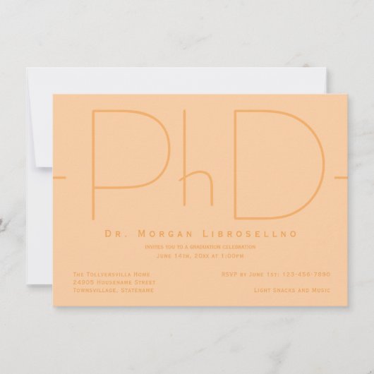 Modern Oranje PhD Afstuderen Kaart (Voorkant)