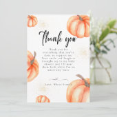 Modern Oranje pompoen Baby shower dank u kaarten (Staand voorkant)