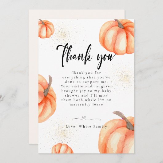 Modern Oranje pompoen Baby shower dank u kaarten (Voorkant / Achterkant)