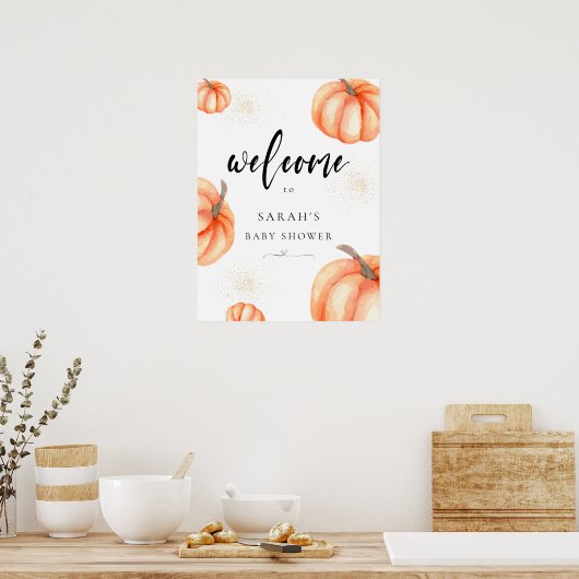 Modern Oranje pompoen Baby shower welkomstbord Poster (Keuken)