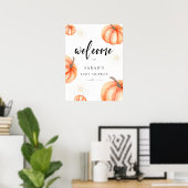 Modern Oranje pompoen Baby shower welkomstbord Poster (Thuiskantoor)