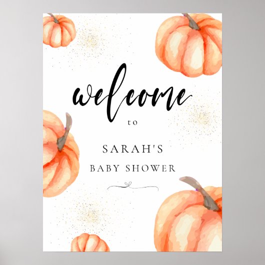 Modern Oranje pompoen Baby shower welkomstbord Poster (Voorkant)