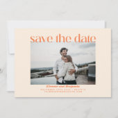 Modern Oranje Retro Typography Photo Wedding Save The Date (Voorkant)