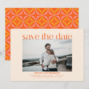 Modern Oranje Retro Typography Photo Wedding Save The Date