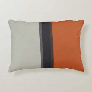 Modern Oranje rood zilver grijs stripe patroon Decoratief Kussen