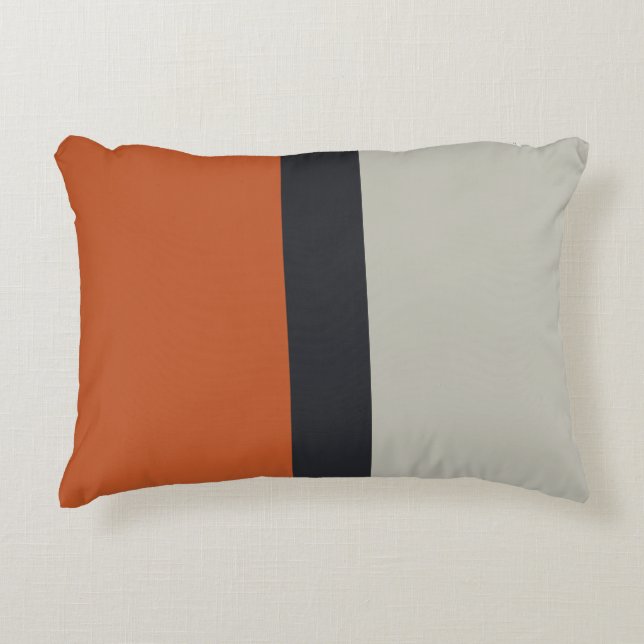 Modern Oranje rood zilver grijs stripe patroon Decoratief Kussen (Voorkant)