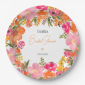 Modern Oranje roze bloemenscript vrijgezellenfeest Papieren Bordje (Voorkant)