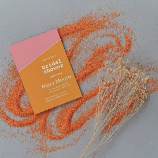 Modern Oranje Roze Geometrisch Vrijgezellenfeest Kaart