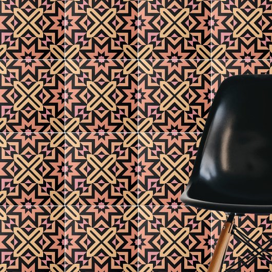 Modern Oranje roze zwart mozaïekpatroon Tegeltje