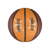 Modern oranje script monogram naam basketbal (Verticaal)