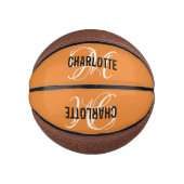 Modern oranje script monogram naam basketbal (Voorkant)