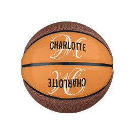 Modern oranje script monogram naam basketbal