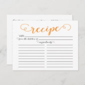 Modern Oranje Script Vrijgezellenfeest Recept Kaar Briefkaart (Voorkant / Achterkant)