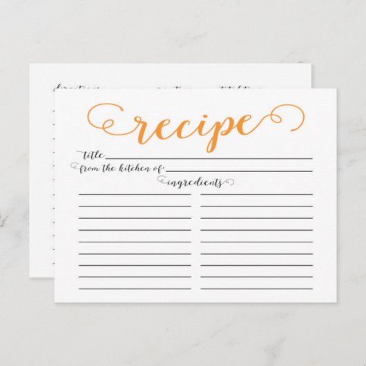 Modern Oranje Script Vrijgezellenfeest Recept Kaar Briefkaart (Voorkant / Achterkant)