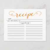 Modern Oranje Script Vrijgezellenfeest Recept Kaar Briefkaart (Voorkant)